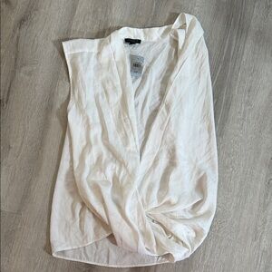 Ann Taylor White Sleeveless Twist-Front V-Neck Blouse